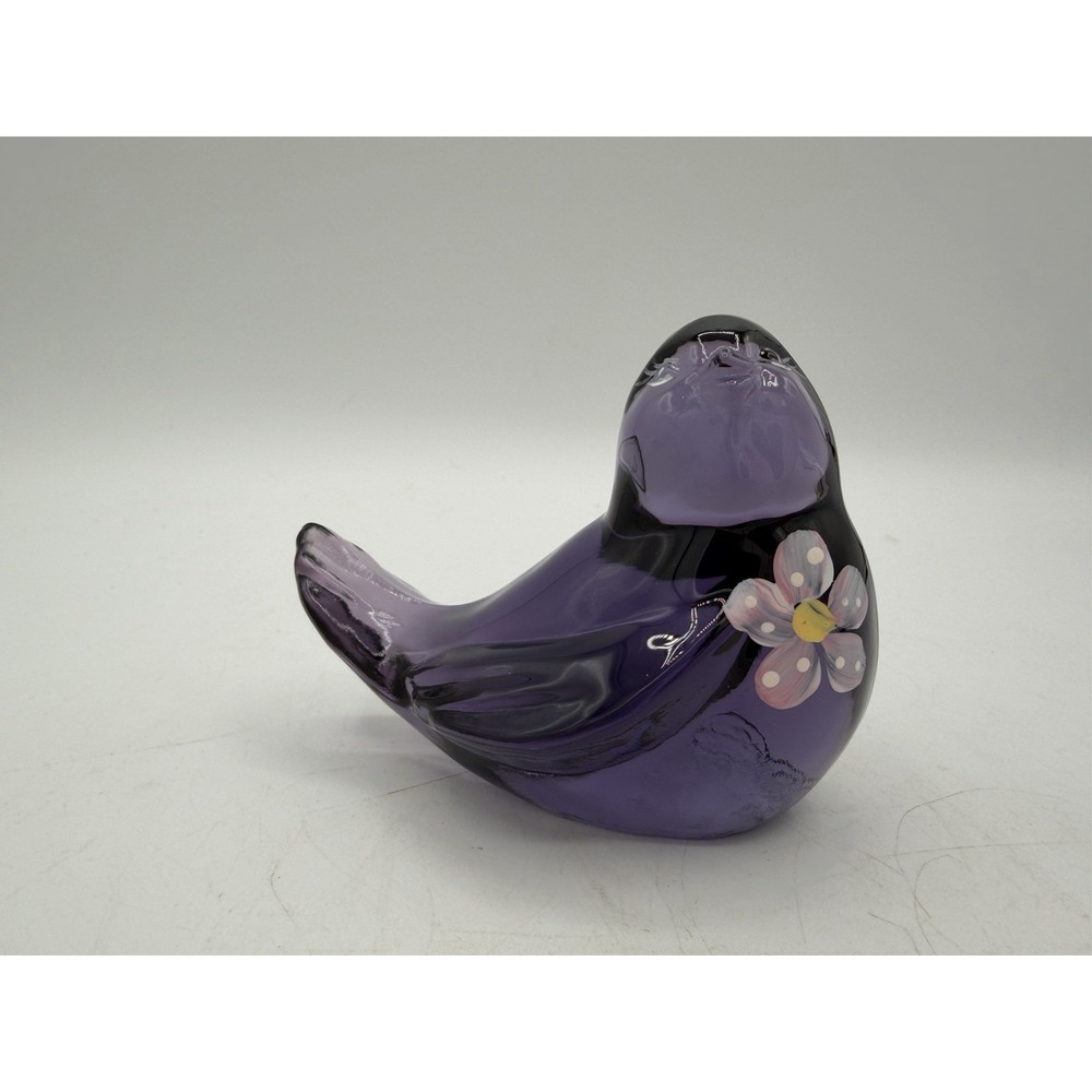 🕊️💜 Fenton Glass Art Violet Songbird GSE – Hand‑Painted Flowers 💜🕊️